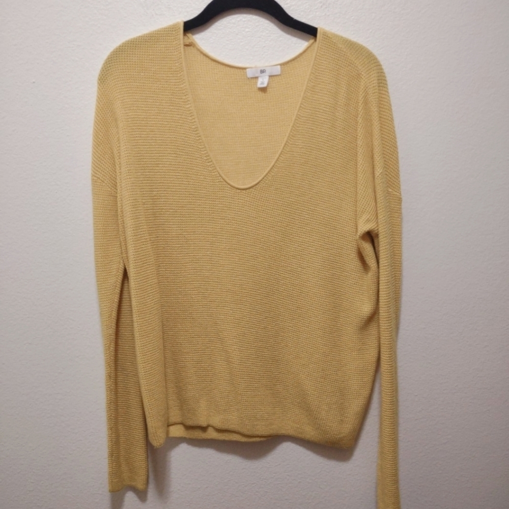 BP Yellow Scoop Neck Long Sleeve Thermal Waffle Sweater Top Small